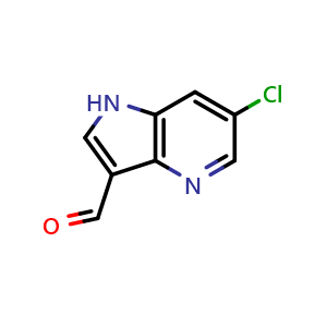 Chemical structure of 6-chloro-1H-pyrrolo[3,2-b]pyridine-3-carbaldehyde , CAS 1190315-68-4, AChemBlock P44297