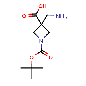 Chemical structure of 3-(aminomethyl)-1-[(tert-butoxy)carbonyl]azetidine-3-carboxylic acid , CAS 1158759-53-5, AChemBlock P44329