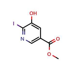 Chemical structure of methyl 5-hydroxy-6-iodopyridine-3-carboxylate , CAS 1189816-87-2, AChemBlock P44343