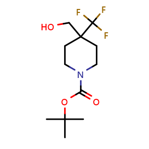 Chemical structure of tert-butyl 4-(hydroxymethyl)-4-(trifluoromethyl)piperidine-1-carboxylate , CAS 1260893-18-2, AChemBlock P44367