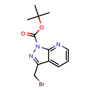 Chemical structure of tert-butyl 3-(bromomethyl)-1H-pyrazolo[3,4-b]pyridine-1-carboxylate , CAS 174180-76-8, AChemBlock P44385