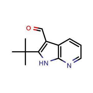 Chemical structure of 2-tert-butyl-1H-pyrrolo[2,3-b]pyridine-3-carbaldehyde , CAS 1049676-91-6, AChemBlock P44419