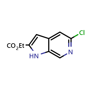 Chemical structure of ethyl 5-chloro-1H-pyrrolo[2,3-c]pyridine-2-carboxylate , CAS 800401-67-6, AChemBlock P44459