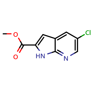 Chemical structure of methyl 5-chloro-1H-pyrrolo[2,3-b]pyridine-2-carboxylate , CAS 952182-19-3, AChemBlock P44471