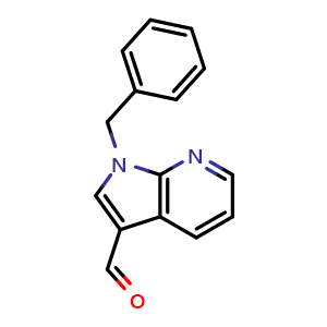 Chemical structure of 1-benzyl-1H-pyrrolo[2,3-b]pyridine-3-carbaldehyde , CAS 171734-89-7, AChemBlock P44477