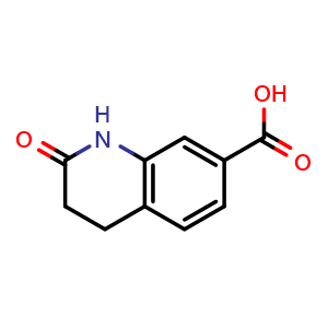 Chemical structure of 2-oxo-1,2,3,4-tetrahydroquinoline-7-carboxylic acid , CAS 88371-24-8, AChemBlock P44496