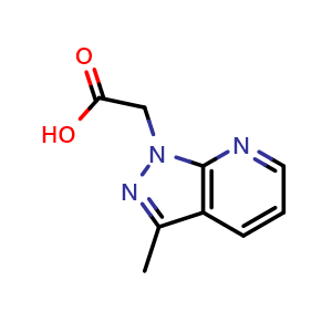 Chemical structure of 2-{3-methyl-1H-pyrazolo[3,4-b]pyridin-1-yl}acetic acid , CAS 937605-63-5, AChemBlock P44521