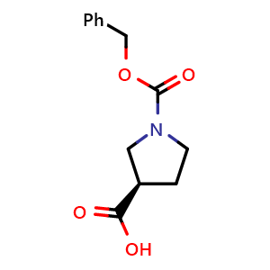 Chemical structure of (3R)-1-[(benzyloxy)carbonyl]pyrrolidine-3-carboxylic acid , CAS 192214-06-5, AChemBlock P44523