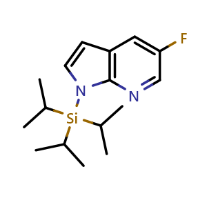 Chemical structure of 5-fluoro-1-[tris(propan-2-yl)silyl]-1H-pyrrolo[2,3-b]pyridine , CAS 868387-37-5, AChemBlock P44526