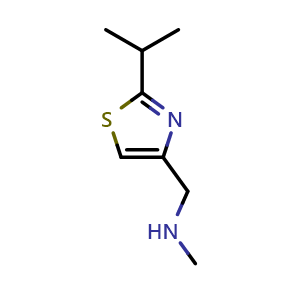Chemical structure of 2-Isopropyl-4-(methylaminomethyl)thiazole , CAS 154212-60-9, AChemBlock P44566