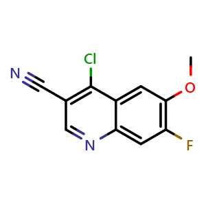 Chemical structure of 4-chloro-7-fluoro-6-methoxyquinoline-3-carbonitrile , CAS 622369-40-8, AChemBlock P44568