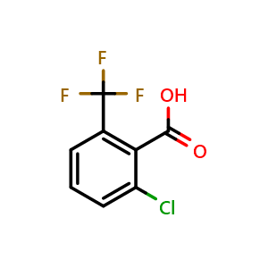 Chemical structure of 2-Chloro-6-(trifluoromethyl)benzoic acid , CAS 2376-00-3, AChemBlock P44578