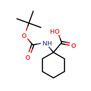 Chemical structure of 1-(boc-amino)cyclohexanecarboxylic acid , CAS 115951-16-1, AChemBlock P44637