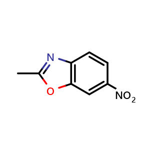 Chemical structure of 2-methyl-6-nitro-1,3-benzoxazole , CAS 5683-43-2, AChemBlock P44665
