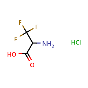 Chemical structure of 2-amino-3,3,3-trifluoro-propanoic acid hydrochloride , CAS 96105-72-5, AChemBlock P44707