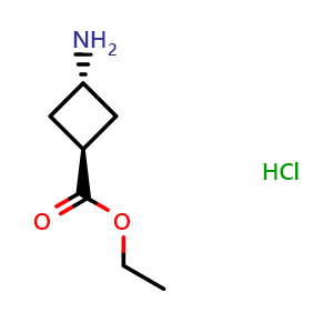 Chemical structure of ethyl trans-3-aminocyclobutane-1-carboxylate hydrochloride , CAS 957793-36-1, AChemBlock P44719