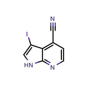 Chemical structure of 3-iodo-1H-pyrrolo[2,3-b]pyridine-4-carbonitrile , CAS 956485-59-9, AChemBlock P44725