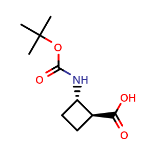 Chemical structure of (1S,2S)-2-{[(tert-butoxy)carbonyl]amino}cyclobutane-1-carboxylic acid , CAS 951173-39-0, AChemBlock P44740
