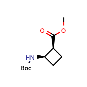 Chemical structure of methyl (1S,2R)-2-{[(tert-butoxy)carbonyl]amino}cyclobutane-1-carboxylate , CAS 951173-35-6, AChemBlock P44742