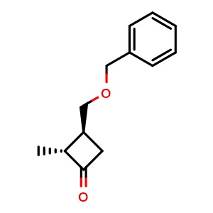 Chemical structure of trans-3-(benzyloxymethyl)-2-methyl-cyclobutanone , CAS 945216-30-8, AChemBlock P44761
