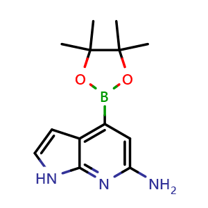 Chemical structure of 4-(tetramethyl-1,3,2-dioxaborolan-2-yl)-1H-pyrrolo[2,3-b]pyridin-6-amine , CAS 943323-56-6, AChemBlock P44769