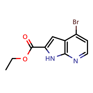 Chemical structure of ethyl 4-bromo-1H-pyrrolo[2,3-b]pyridine-2-carboxylate , CAS 942920-55-0, AChemBlock P44772