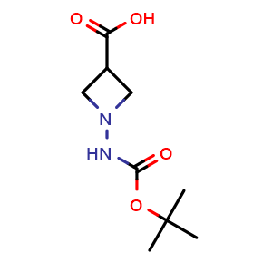 Chemical structure of 1-{[(tert-butoxy)carbonyl]amino}azetidine-3-carboxylic acid , CAS 929973-07-9, AChemBlock P44824