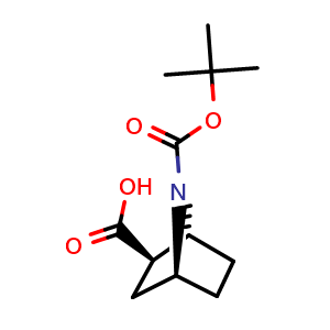 Chemical structure of (1R,2R,4S)-7-[(tert-butoxy)carbonyl]-7-azabicyclo[2.2.1]heptane-2-carboxylic acid , CAS 918411-43-5, AChemBlock P44852