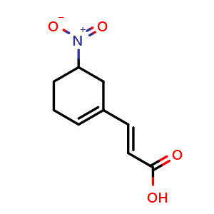 Chemical structure of (2E)-3-(5-nitrocyclohex-1-en-1-yl)prop-2-enoic acid , CAS 899809-64-4, AChemBlock P44909