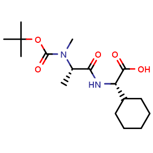 Chemical structure of (2S)-2-[(2S)-2-{[(tert-butoxy)carbonyl](methyl)amino}propanamido]-2-cyclohexylacetic acid , CAS 894789-27-6, AChemBlock P44933