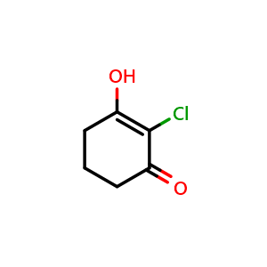 Chemical structure of 2-chloro-3-hydroxycyclohex-2-en-1-one , CAS 89466-67-1, AChemBlock P44934