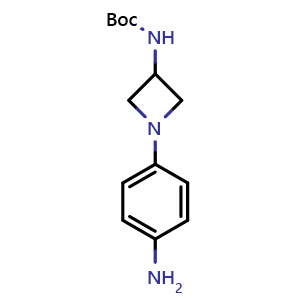 Chemical structure of tert-butyl N-[1-(4-aminophenyl)azetidin-3-yl]carbamate , CAS 889948-10-1, AChemBlock P44943