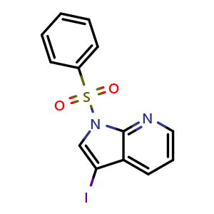 Chemical structure of 1-(benzenesulfonyl)-3-iodo-1H-pyrrolo[2,3-b]pyridine , CAS 887115-53-9, AChemBlock P44957