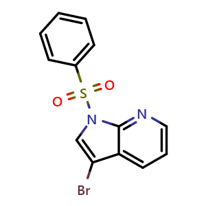 Chemical structure of 1-(benzenesulfonyl)-3-bromo-1H-pyrrolo[2,3-b]pyridine , CAS 880769-95-9, AChemBlock P44984