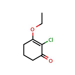 Chemical structure of 2-chloro-3-ethoxycyclohex-2-en-1-one , CAS 87823-75-4, AChemBlock P44987