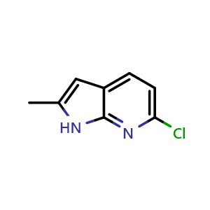 Chemical structure of 6-chloro-2-methyl-1H-pyrrolo[2,3-b]pyridine , CAS 872366-91-1, AChemBlock P45009