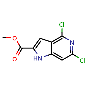 Chemical structure of methyl 4,6-dichloro-1H-pyrrolo[3,2-c]pyridine-2-carboxylate , CAS 871583-20-9, AChemBlock P45015
