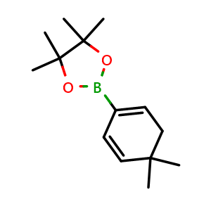 Chemical structure of 2-(4,4-dimethylcyclohexa-1,5-dien-1-yl)-4,4,5,5-tetramethyl-1,3,2-dioxaborolane , CAS 871333-97-0, AChemBlock P45019