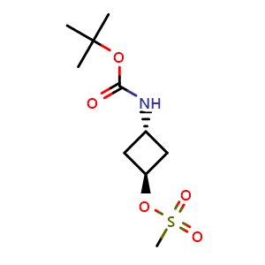 Chemical structure of trans-tert-butyl N-[3-(methanesulfonyloxy)cyclobutyl]carbamate , CAS 871014-17-4, AChemBlock P45022