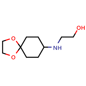 Chemical structure of 2-({1,4-dioxaspiro[4.5]decan-8-yl}amino)ethan-1-ol , CAS 862730-43-6, AChemBlock P45057