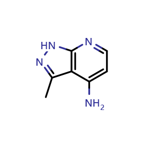 Chemical structure of 3-methyl-1H-pyrazolo[3,4-b]pyridin-4-amine , CAS 856859-53-5, AChemBlock P45077