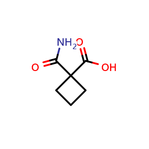 Chemical structure of 1-carbamoylcyclobutane-1-carboxylic acid , CAS 845621-11-6, AChemBlock P45104