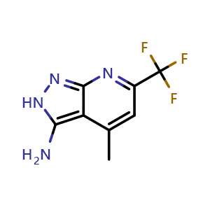 Chemical structure of 4-methyl-6-(trifluoromethyl)-2H-pyrazolo[3,4-b]pyridin-3-amine , CAS 832740-69-9, AChemBlock P45120