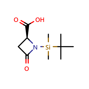 Chemical structure of (2S)-1-(tert-butyldimethylsilyl)-4-oxoazetidine-2-carboxylic acid , CAS 82938-50-9, AChemBlock P45128
