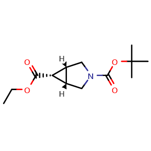 Chemical structure of ethyl endo-3-boc-3-azabicyclo[3.1.0]hexane-6-carboxylate , CAS 827599-20-2, AChemBlock P45130