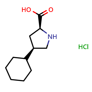 Chemical structure of (2S,4R)-4-cyclohexylpyrrolidine-2-carboxylic acid hydrochloride , CAS 82087-68-1, AChemBlock P45141