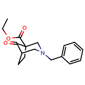Chemical structure of ethyl 3-benzyl-8-oxo-3-azabicyclo[3.2.1]octane-1-carboxylate , CAS 815610-35-6, AChemBlock P45146