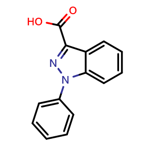 Chemical structure of 1-phenylindazole-3-carboxylic acid , CAS 7716-36-1, AChemBlock P45198