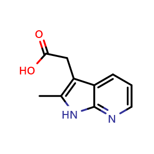 Chemical structure of 2-{2-methyl-1H-pyrrolo[2,3-b]pyridin-3-yl}acetic acid , CAS 7546-50-1, AChemBlock P45224