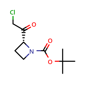 Chemical structure of tert-butyl (2R)-2-(2-chloroacetyl)azetidine-1-carboxylate , CAS 741705-54-4, AChemBlock P45255